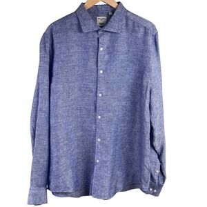Baird McNutt Murano Blue Slim Fit Textured Linen Long Sleeve Dress Shirt Size XL